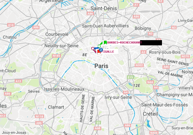 plan itinéraire ratp de Barbès-Rochechouart à Pigalle