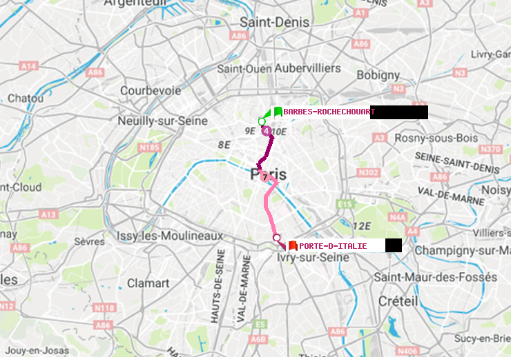 plan itinéraire ratp de Barbès-Rochechouart à Porte d