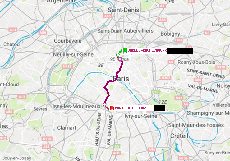 plan itinéraire ratp de Barbès-Rochechouart à Porte d