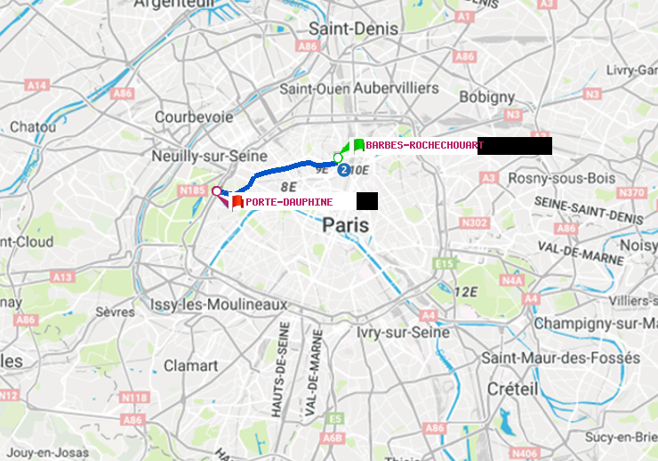 plan itinéraire ratp de Barbès-Rochechouart à Porte Dauphine (Maréchal de Lattre de Tassigny)