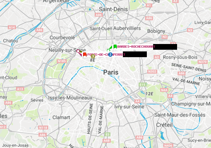 plan itinéraire ratp de Barbès-Rochechouart à Porte de Champerret