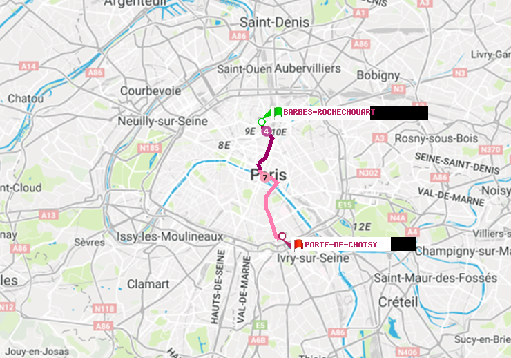 plan itinéraire ratp de Barbès-Rochechouart à Porte de Choisy