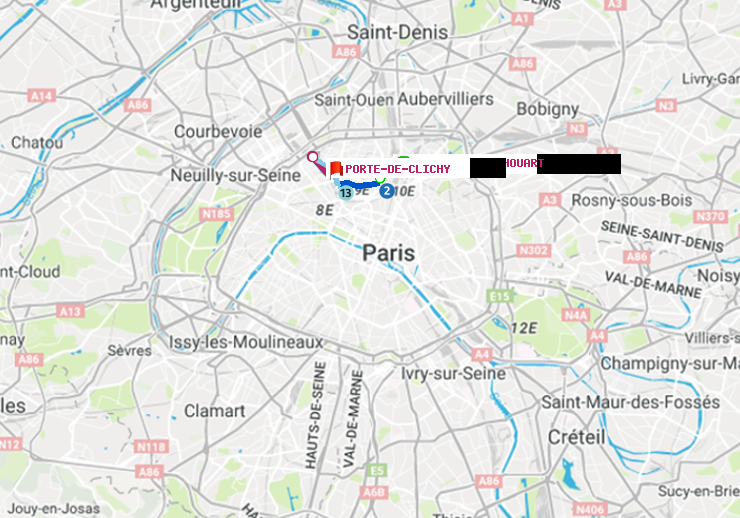 plan itinéraire ratp de Barbès-Rochechouart à Porte de Clichy