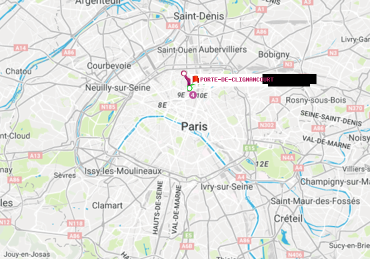 plan itinéraire ratp de Barbès-Rochechouart à Porte de Clignancourt