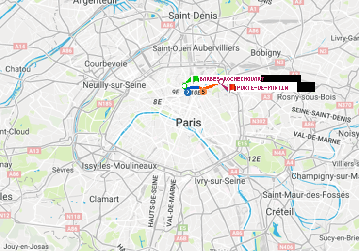 plan itinéraire ratp de Barbès-Rochechouart à Porte de Pantin