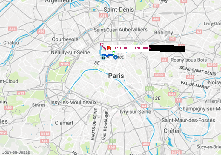 plan itinéraire ratp de Barbès-Rochechouart à Porte de Saint-Ouen