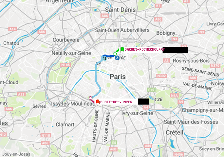plan itinéraire ratp de Barbès-Rochechouart à Porte de Vanves