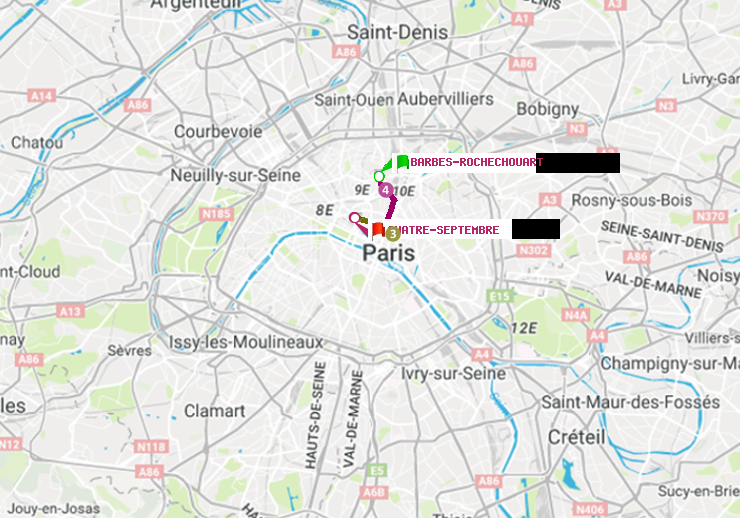 plan itinéraire ratp de Barbès-Rochechouart à Quatre Septembre