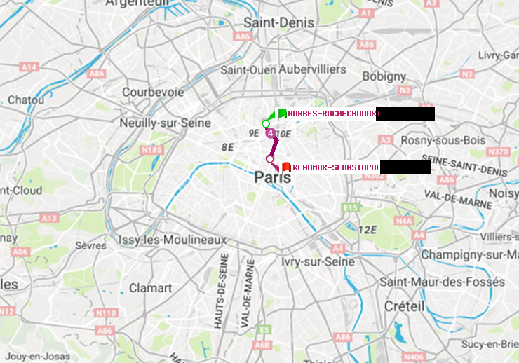 plan itinéraire ratp de Barbès-Rochechouart à Réaumur-Sébastopol