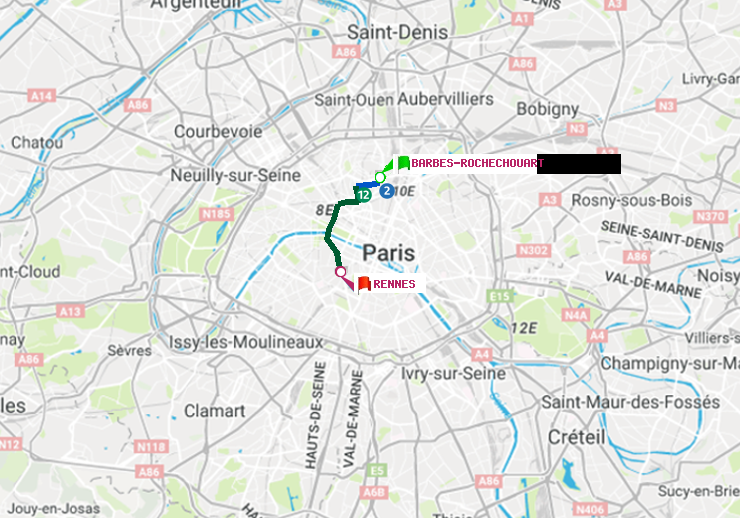 plan itinéraire ratp de Barbès-Rochechouart à Rennes