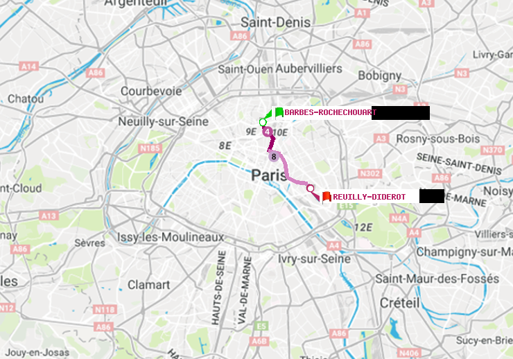 plan itinéraire ratp de Barbès-Rochechouart à Reuilly-Diderot