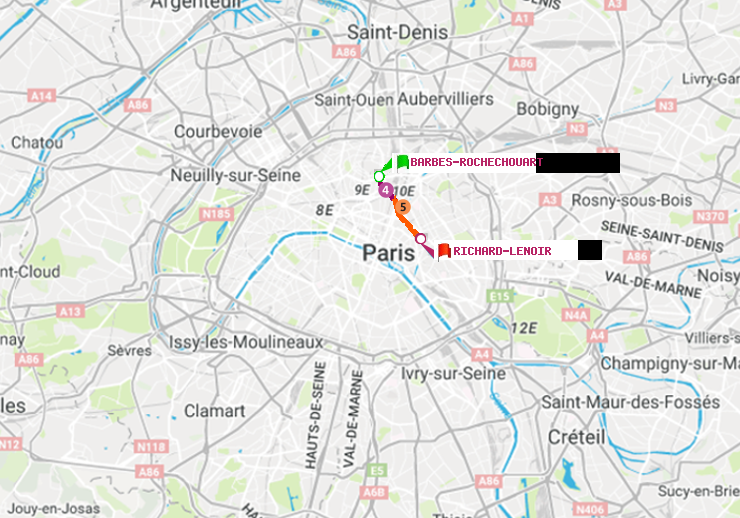plan itinéraire ratp de Barbès-Rochechouart à Richard-Lenoir