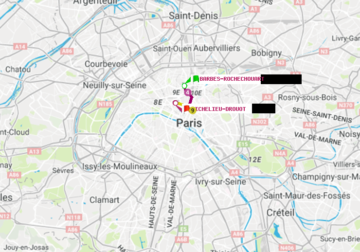 plan itinéraire ratp de Barbès-Rochechouart à Richelieu-Drouot