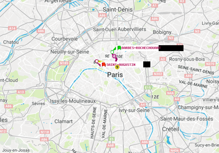 plan itinéraire ratp de Barbès-Rochechouart à Saint-Augustin