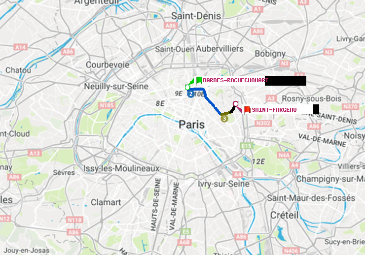 plan itinéraire ratp de Barbès-Rochechouart à Saint-Fargeau