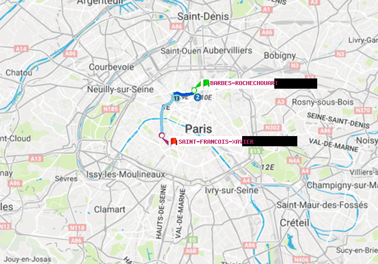 plan itinéraire ratp de Barbès-Rochechouart à Saint-Francois-Xavier