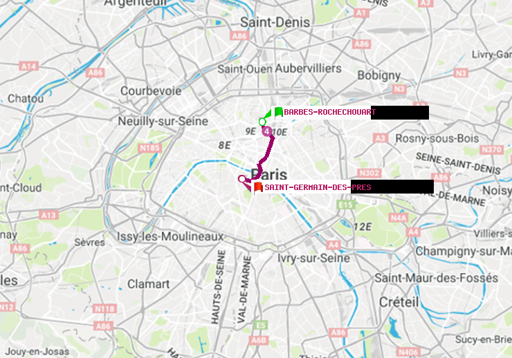 plan itinéraire ratp de Barbès-Rochechouart à Saint-Germain des Prés