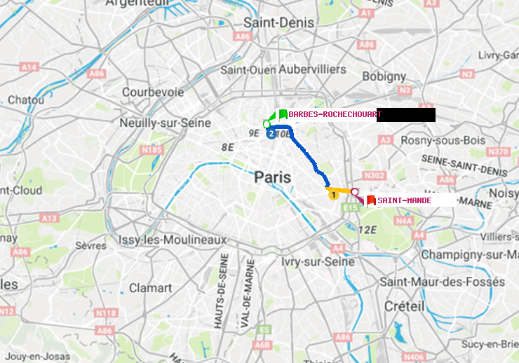 plan itinéraire ratp de Barbès-Rochechouart à Saint-Mandé