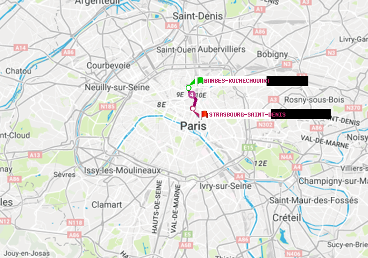 plan itinéraire ratp de Barbès-Rochechouart à Strasbourg-Saint-Denis