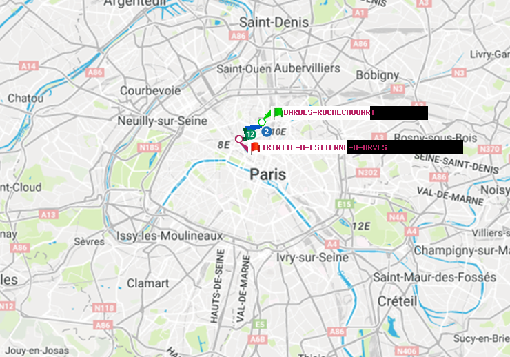 plan itinéraire ratp de Barbès-Rochechouart à Trinité-d