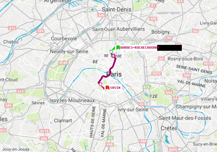 plan itinéraire ratp de Barbès-Rochechouart à Vavin