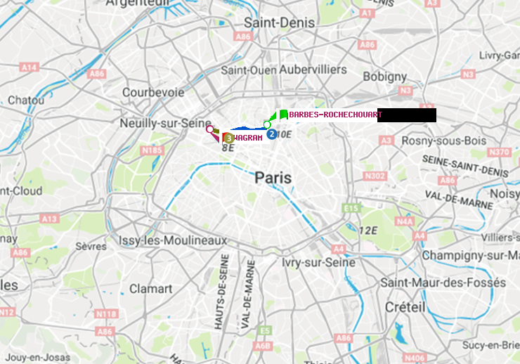 plan itinéraire ratp de Barbès-Rochechouart à Wagram