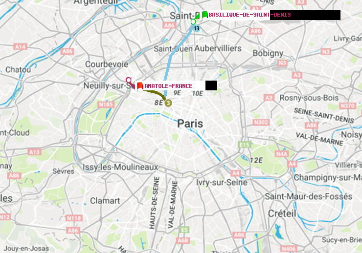 plan itinéraire ratp de Basilique de Saint-Denis à Anatole-France