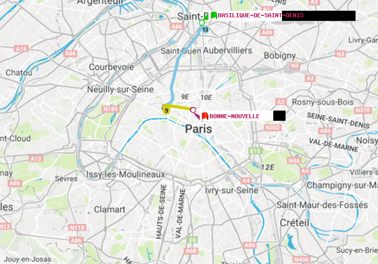 plan itinéraire ratp de Basilique de Saint-Denis à Bonne Nouvelle