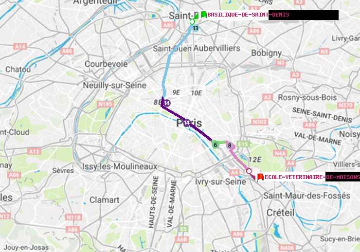 plan itinéraire ratp de Basilique de Saint-Denis à Ecole Vétérinaire de Maisons-Alfort
