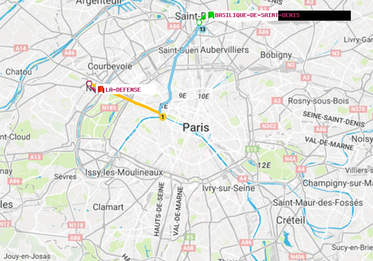plan itinéraire ratp de Basilique de Saint-Denis à La Défense (Grande Arche)