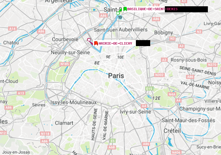 plan itinéraire ratp de Basilique de Saint-Denis à Mairie de Clichy