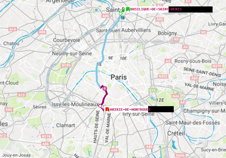 plan itinéraire ratp de Basilique de Saint-Denis à Mairie de Montrouge