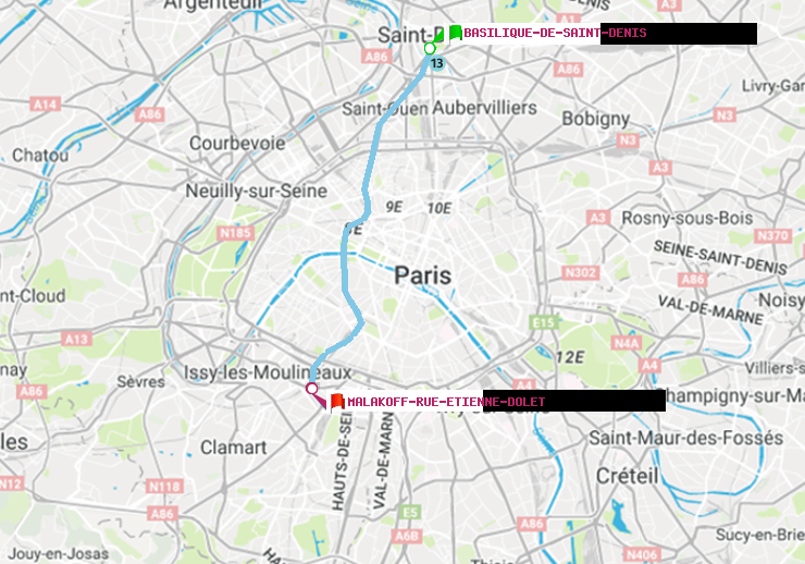 plan itinéraire ratp de Basilique de Saint-Denis à Malakoff-Rue Etienne Dolet