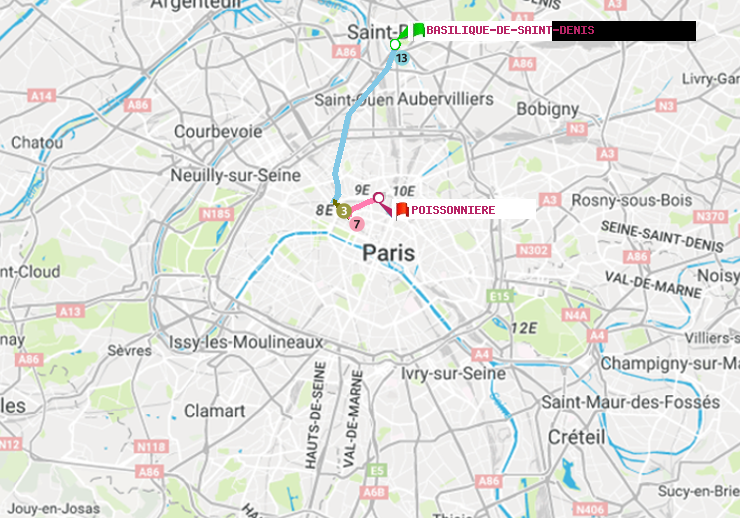 plan itinéraire ratp de Basilique de Saint-Denis à Poissonnière