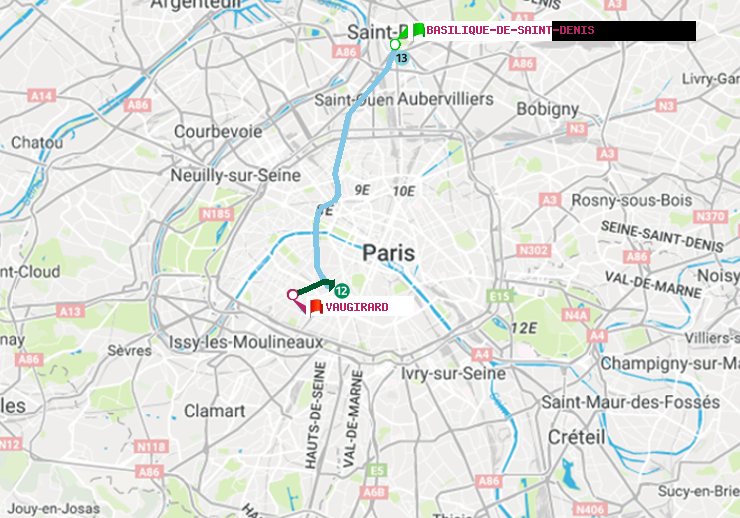 plan itinéraire ratp de Basilique de Saint-Denis à Vaugirard (Adolphe Chérioux)