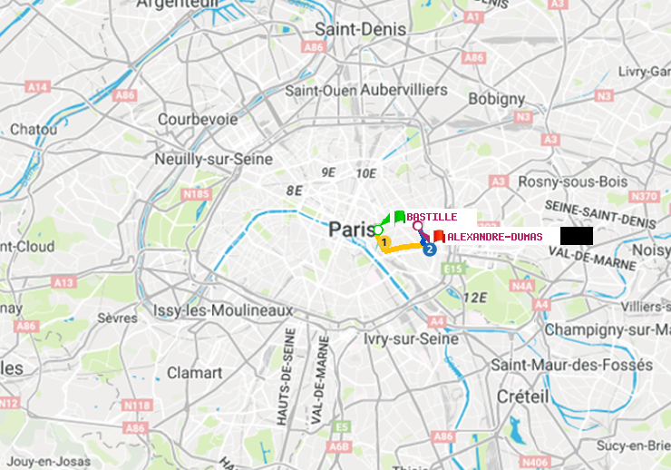 plan itinéraire ratp de Bastille à Alexandre-Dumas