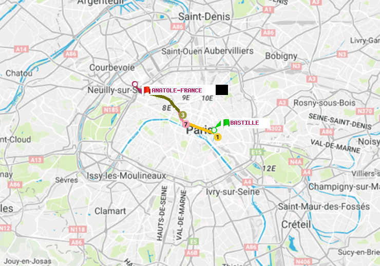 plan itinéraire ratp de Bastille à Anatole-France