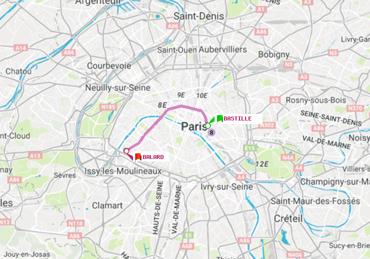 plan itinéraire ratp de Bastille à Balard