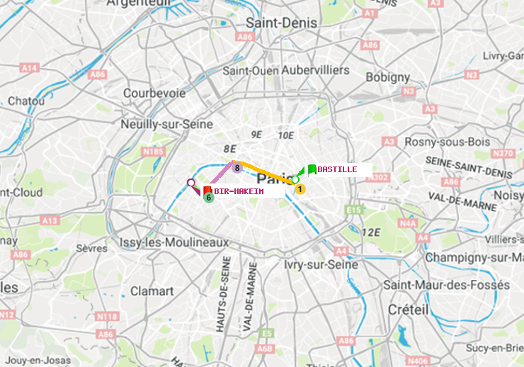 plan itinéraire ratp de Bastille à Bir-Hakeim (Grenelle)