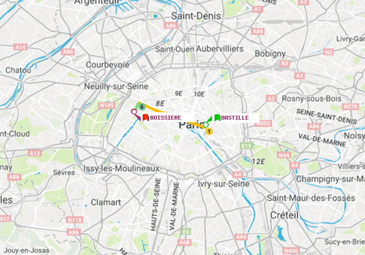 plan itinéraire ratp de Bastille à Boissière