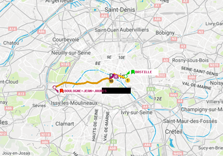 plan itinéraire ratp de Bastille à Boulogne-Jean-Jaurès