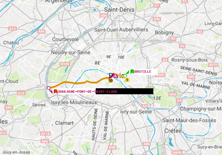 plan itinéraire ratp de Bastille à Boulogne Pont de Saint-Cloud