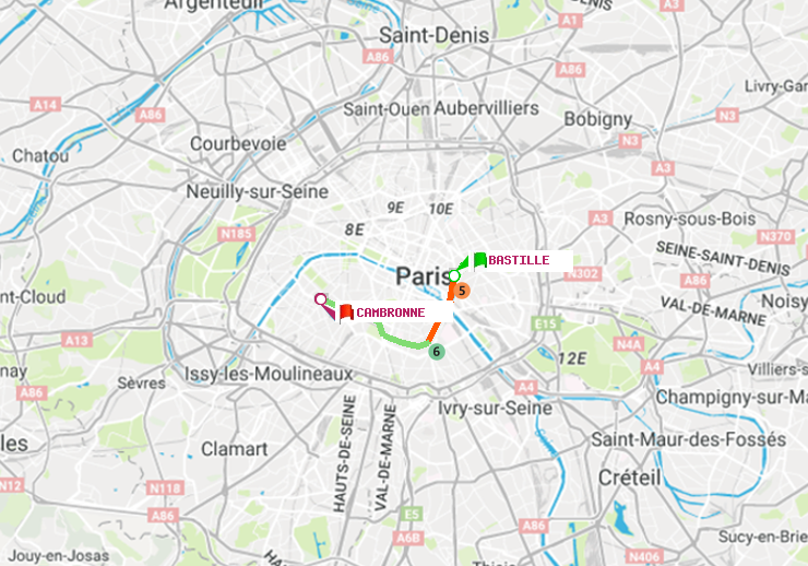 plan itinéraire ratp de Bastille à Cambronne