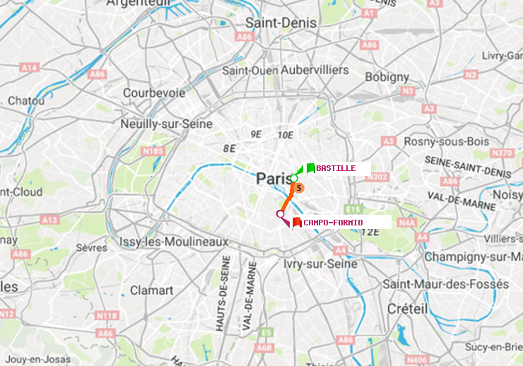 plan itinéraire ratp de Bastille à Campo-Formio