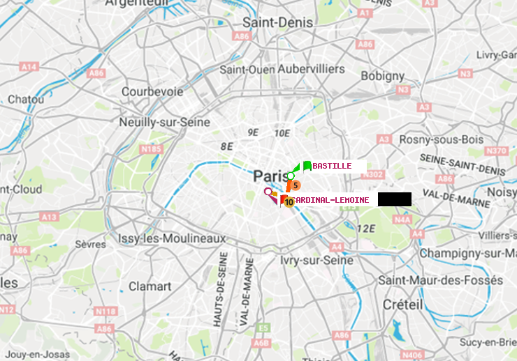 plan itinéraire ratp de Bastille à Cardinal-Lemoine