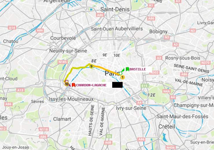 plan itinéraire ratp de Bastille à Chardon-Lagache