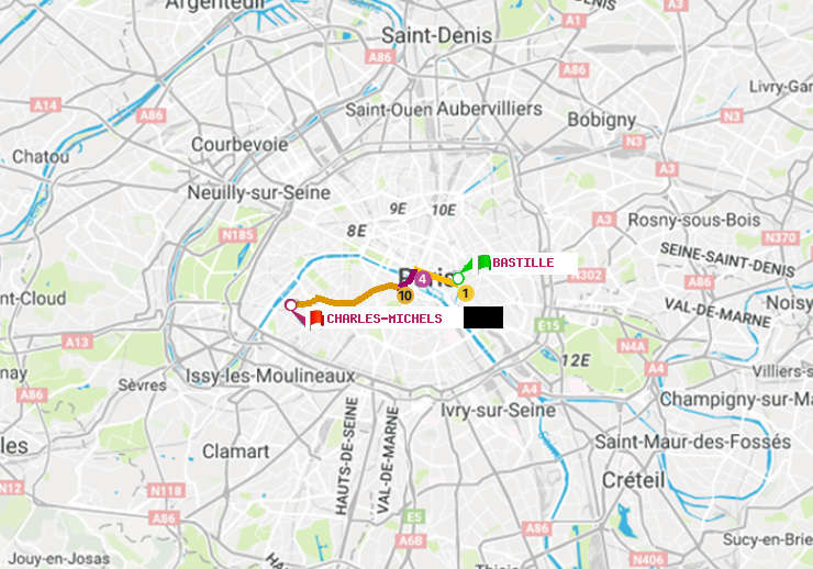 plan itinéraire ratp de Bastille à Charles Michels