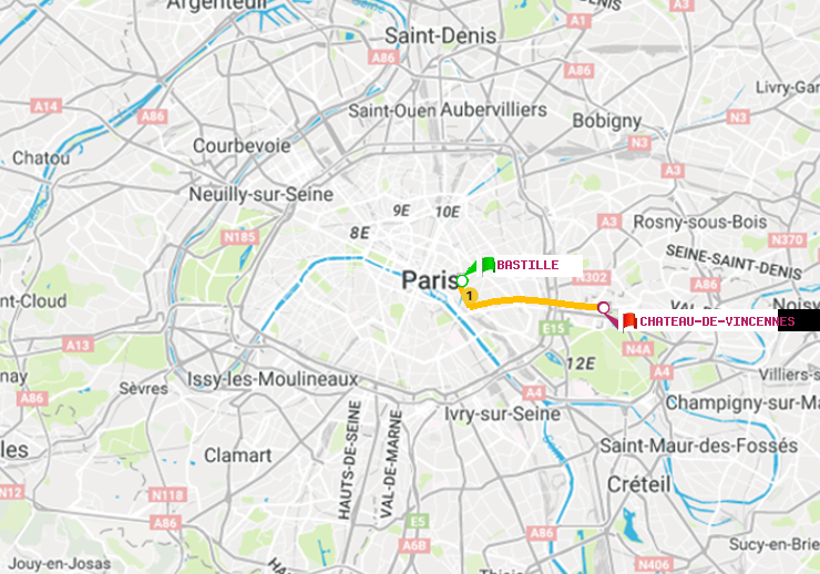 plan itinéraire ratp de Bastille à Château de Vincennes