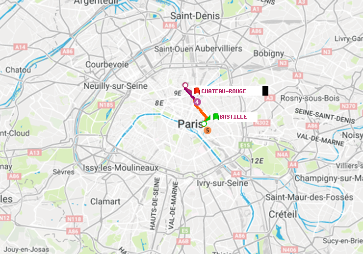 plan itinéraire ratp de Bastille à Château Rouge