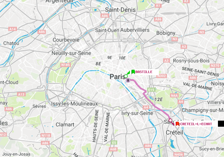 plan itinéraire ratp de Bastille à Créteil-L